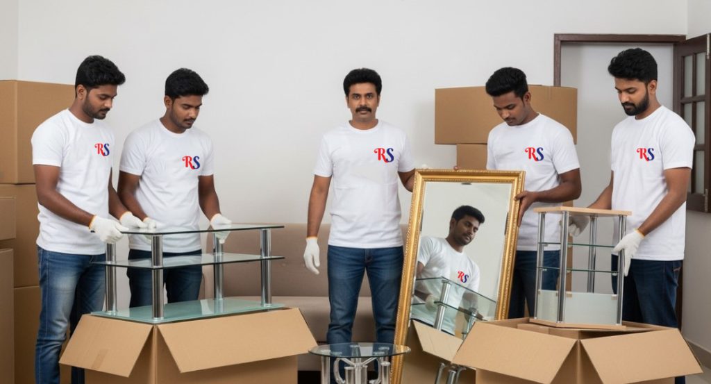 Professional packing of fragile items for safe relocation.