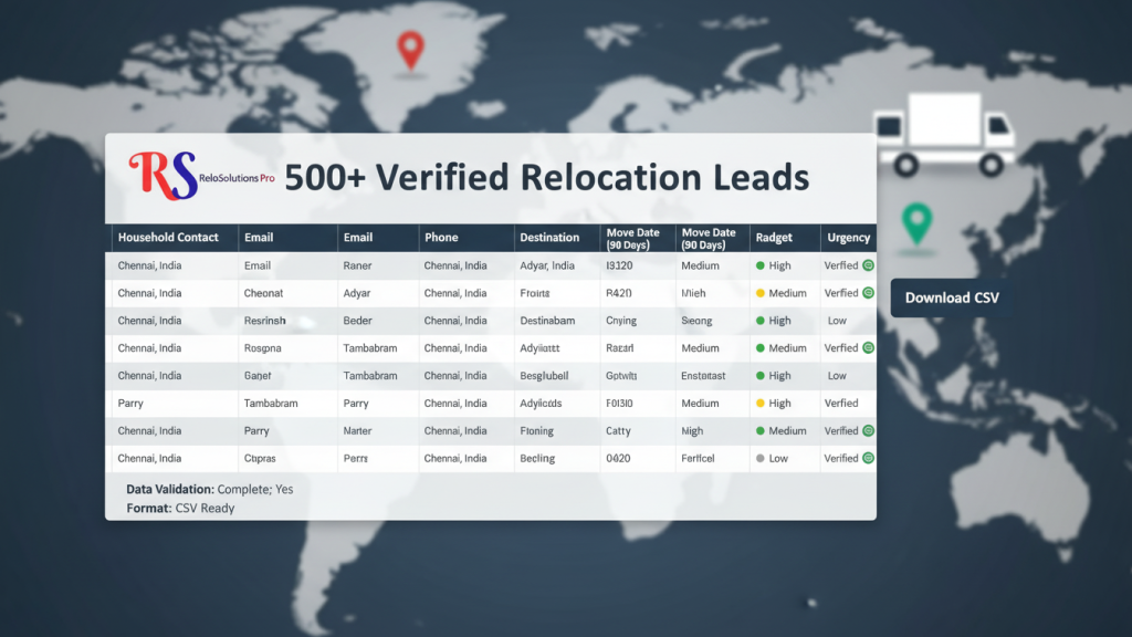 Verified relocation services for Packers and movers lead in Chennai.